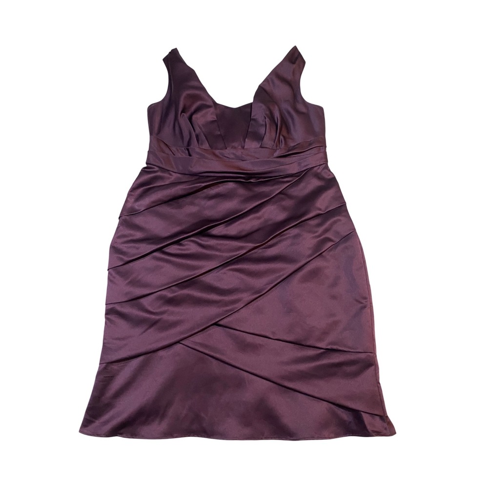 Davids Bridal Plum Purple Satin Ruched V-Neck Cocktail Dress 18 85060T